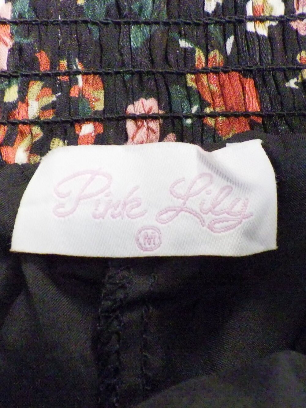 Pink Lily Black Floral Mini Skirt with Rust & Pink Blooms - Picture 3 of 5